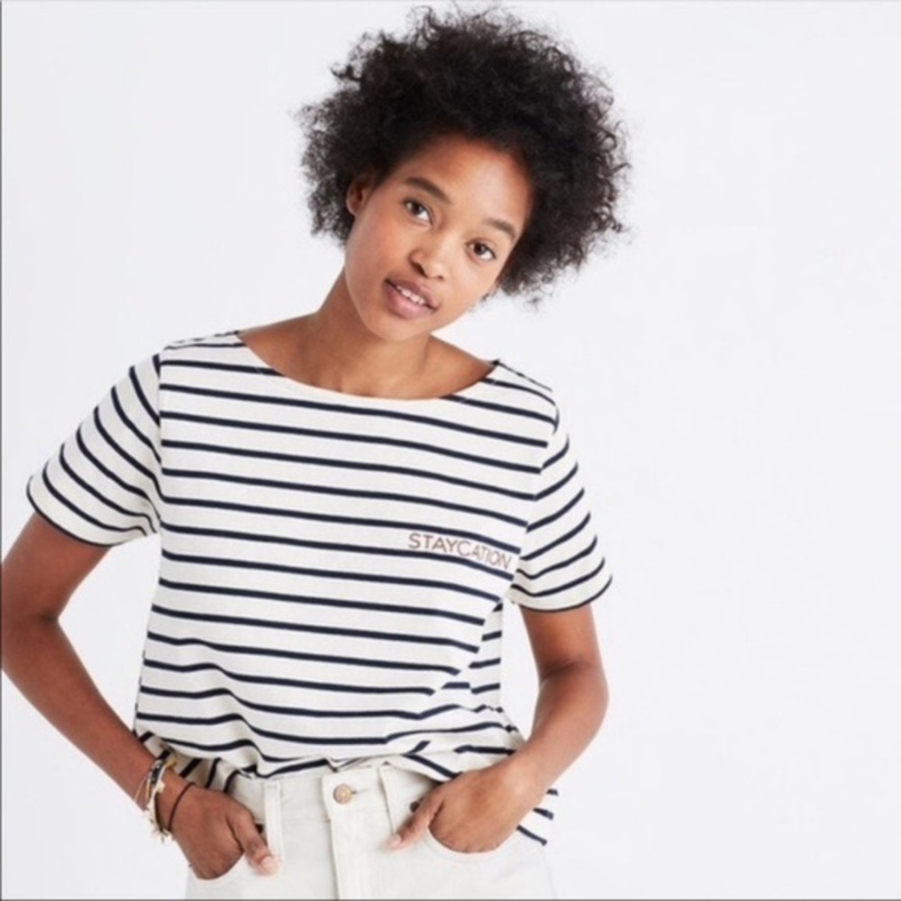 MADEWELL Staycation Embroidered Text Striped Top